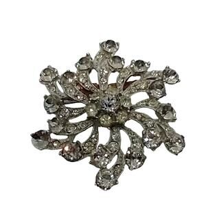 Vtg Bogoff Brooch Clear Rhinestones Silver Tone 1 Stone Missing